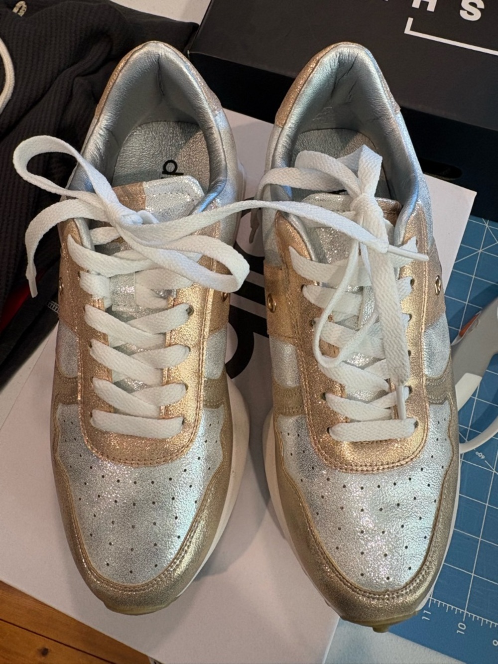 Metallic Gold and Silver Women's Lace-Up Sneakers